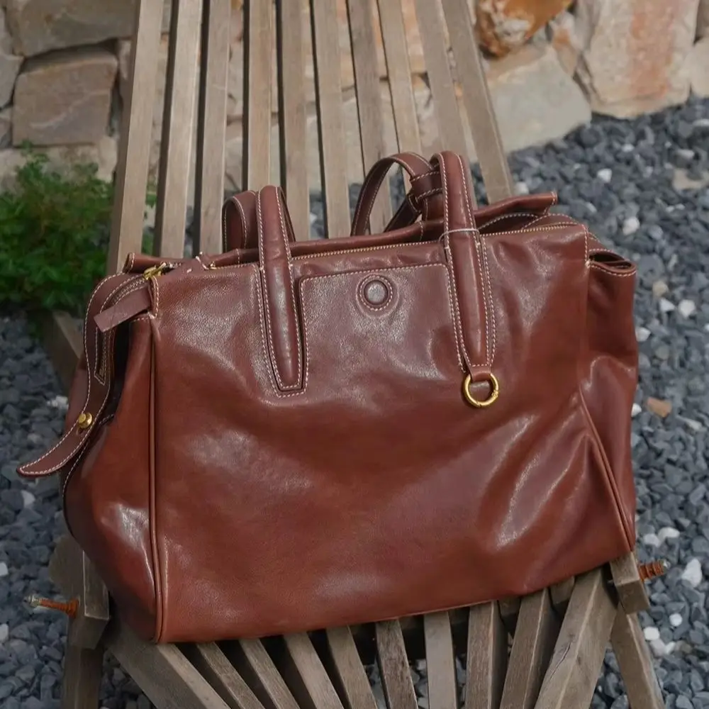designer genuine leather large capacity women's tote bag vintage luxury handmade soft cow leather handbag shopping shoulder bag