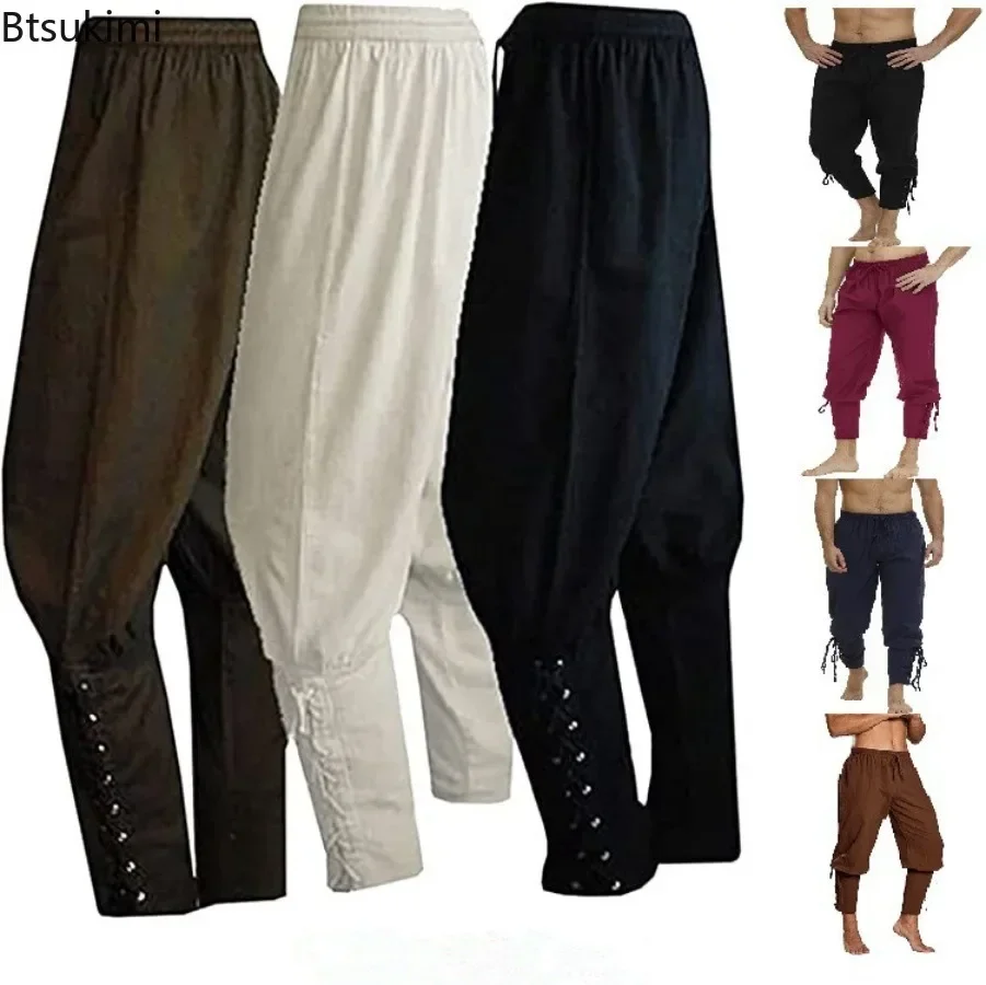 New Men's Medieval Renaissance Lounge Pirate Horseman Costumes Loose Pants Viking Navigator Cosplay Clothes Leg Bandage Trousers
