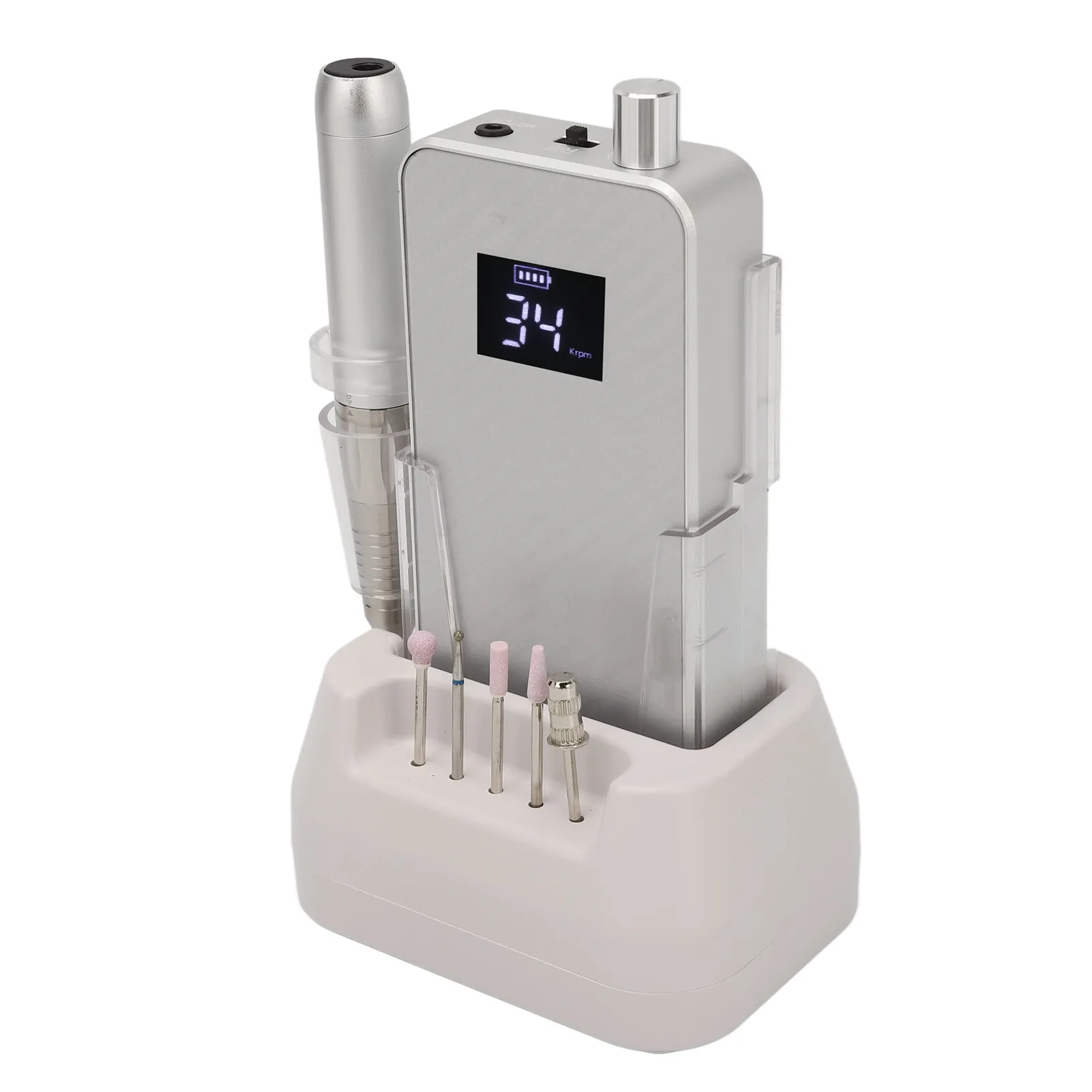 Electric Nail File Machine Portable Electric Nail File Professional 35000rpm Silver Fingernail Drill with Charging Stand