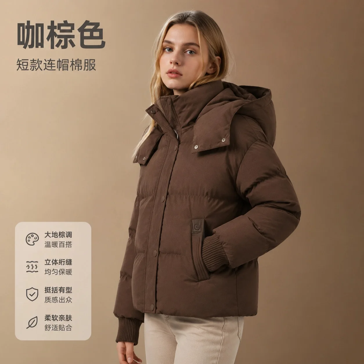 Winter women's clothing 2026 short hooded cotton-padded jacket thickened warm jacket, Korean version slim-fitting bread coat