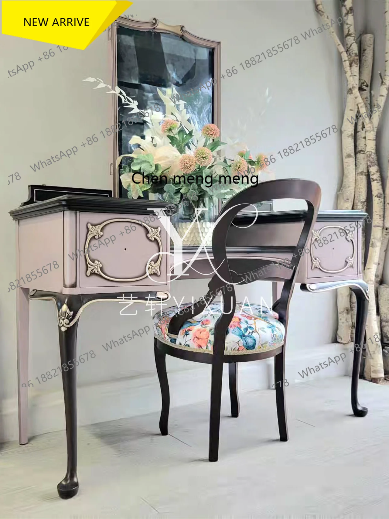 M138 Solid Wood Carved Dressing Table American Modern Simple Princess Style with Mirror Makeup Table Furniture Customization