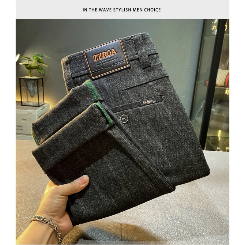 Men's Business Pants2025Autumn Winter New High-End Fashion Straight-Leg Striped Print Casual Pants