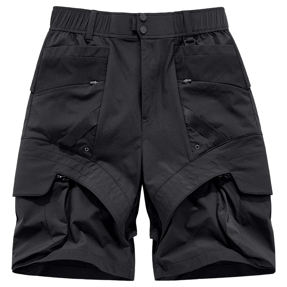 Tactical Cargo Shorts Men Streetwear Hip Hop Punk Splicing Knee Length Pants Harajuku Baggy Multi Pockets Wide-leg Casual Short