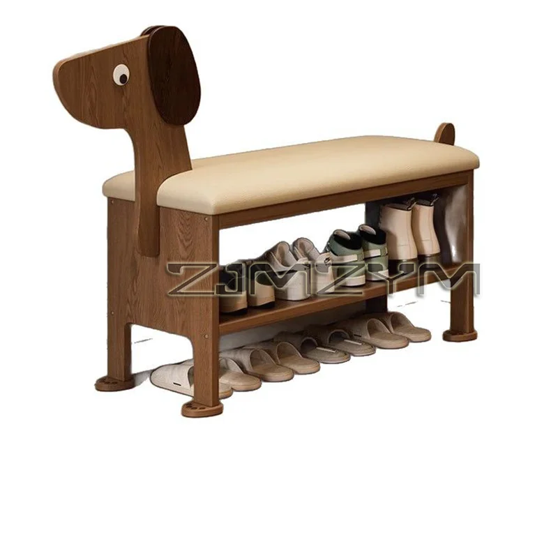 Realife Solid Wood Seated Shoe Cabinet Dog Shoe Changing Stool Home Door Long Stool Cute Animal Bed End Stool Creative Furniture