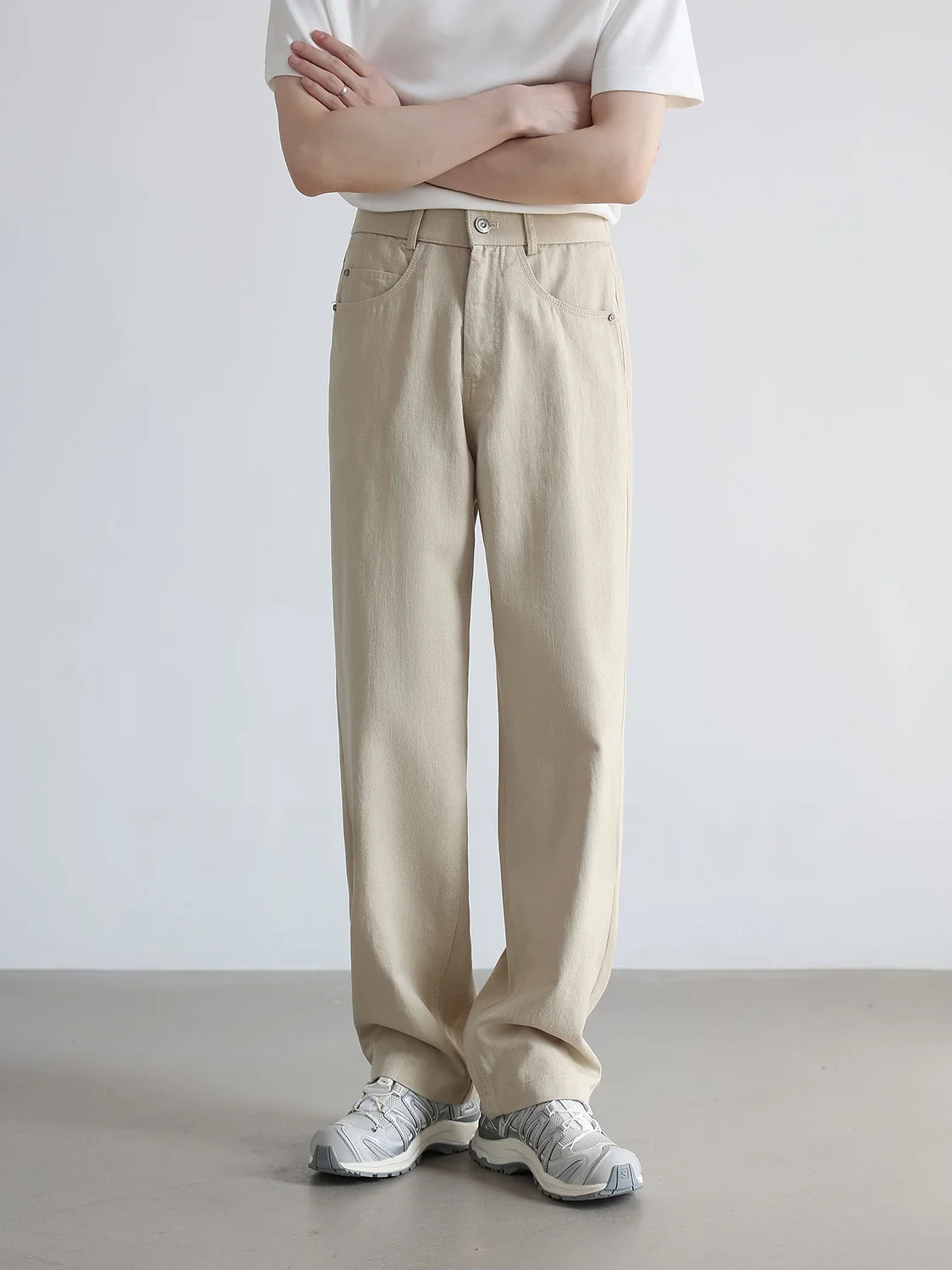 High-End Lyocell Cotton Straight Leg Casual Pants Men Summer Versatile Drapey mid Waist Long Trousers Classic Preppy Style