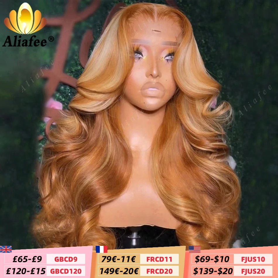 Honey Blonde Highlight Body Wave 13X6 Lace Frontal Wig Transparent PrePlucked Blonde 13X4 Lace Front Human Hair Wigs For Women