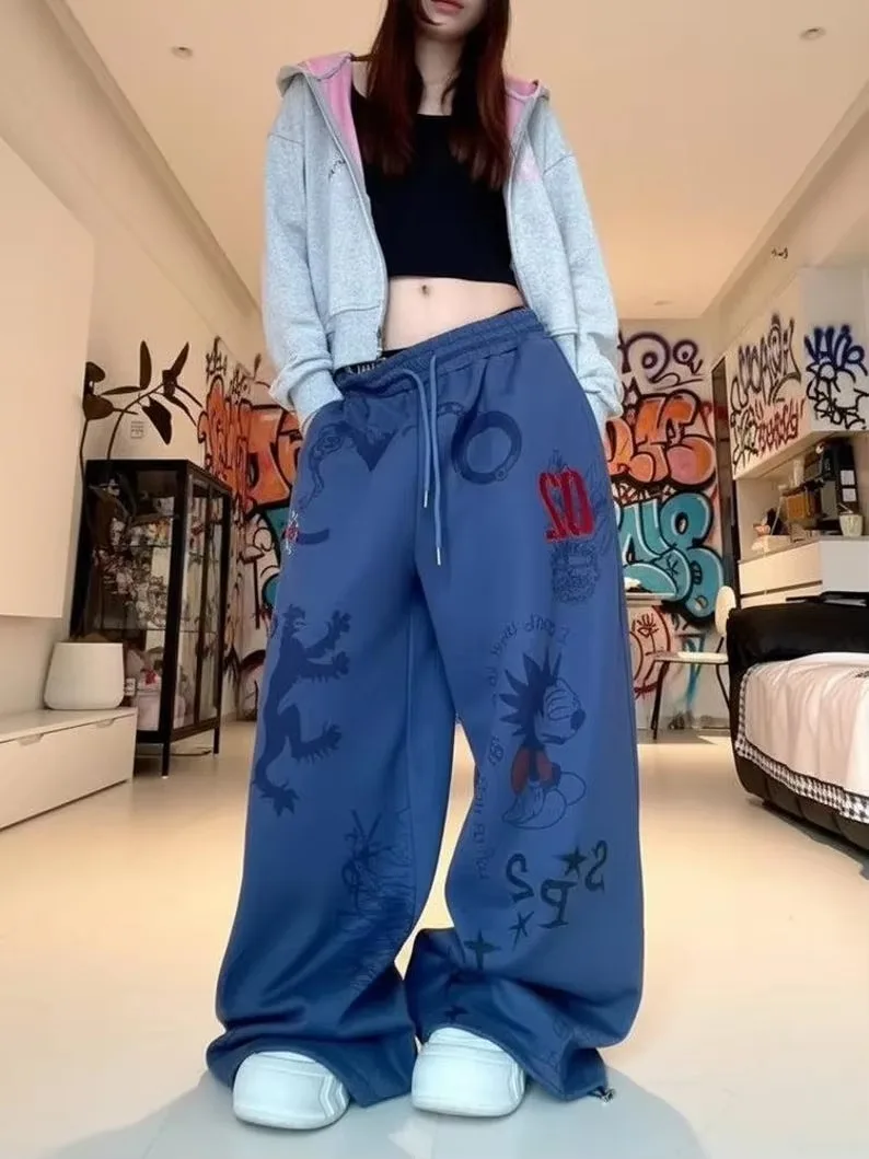2026 3D Blue Graffiti Cartoon Printed Quick Drying Pants. Neutral Sports Hip-hop Streetwear Pants, Casual and Breathable