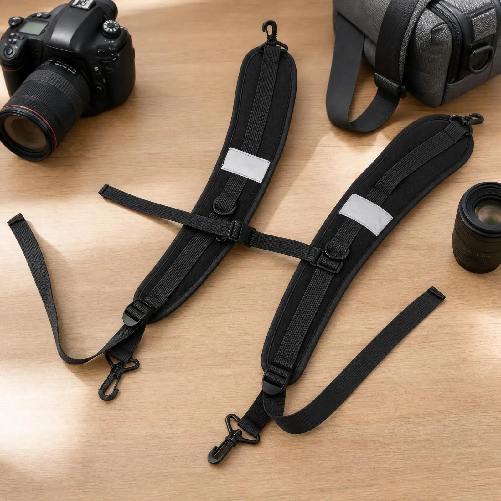 Multi Point Camera Strap with Chest Buckle and Hooks for SLR Camera Bag Backpack Outdoor Shooting