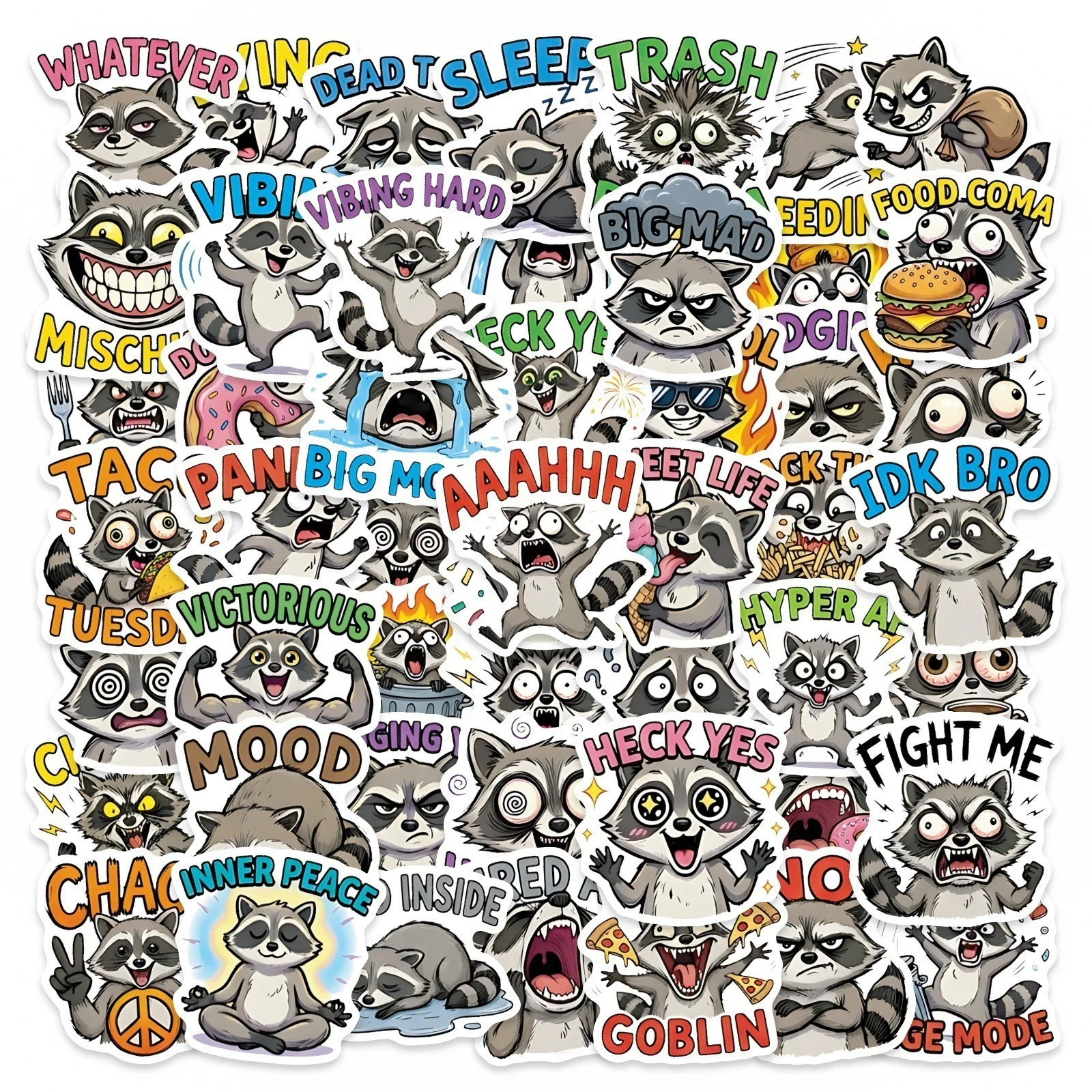 10/30/50PCS Cartoon Funny Raccoon Stickers Kawaii Animals DIY Skateboard Toys aGuitar Luggage Suitcase Decals Graffiti Sticker