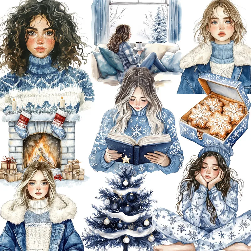 Blue Winter Girl Stickers Crafts And Scrapbooking stickers kids toys book Decorative sticker DIY Stationery