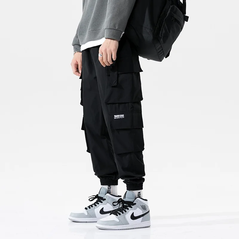 Japanese Super Fire Embroidered Overalls Men's Trendy Brand Tied Feet Loose Multi-pocket Functional Casual Pants Men
