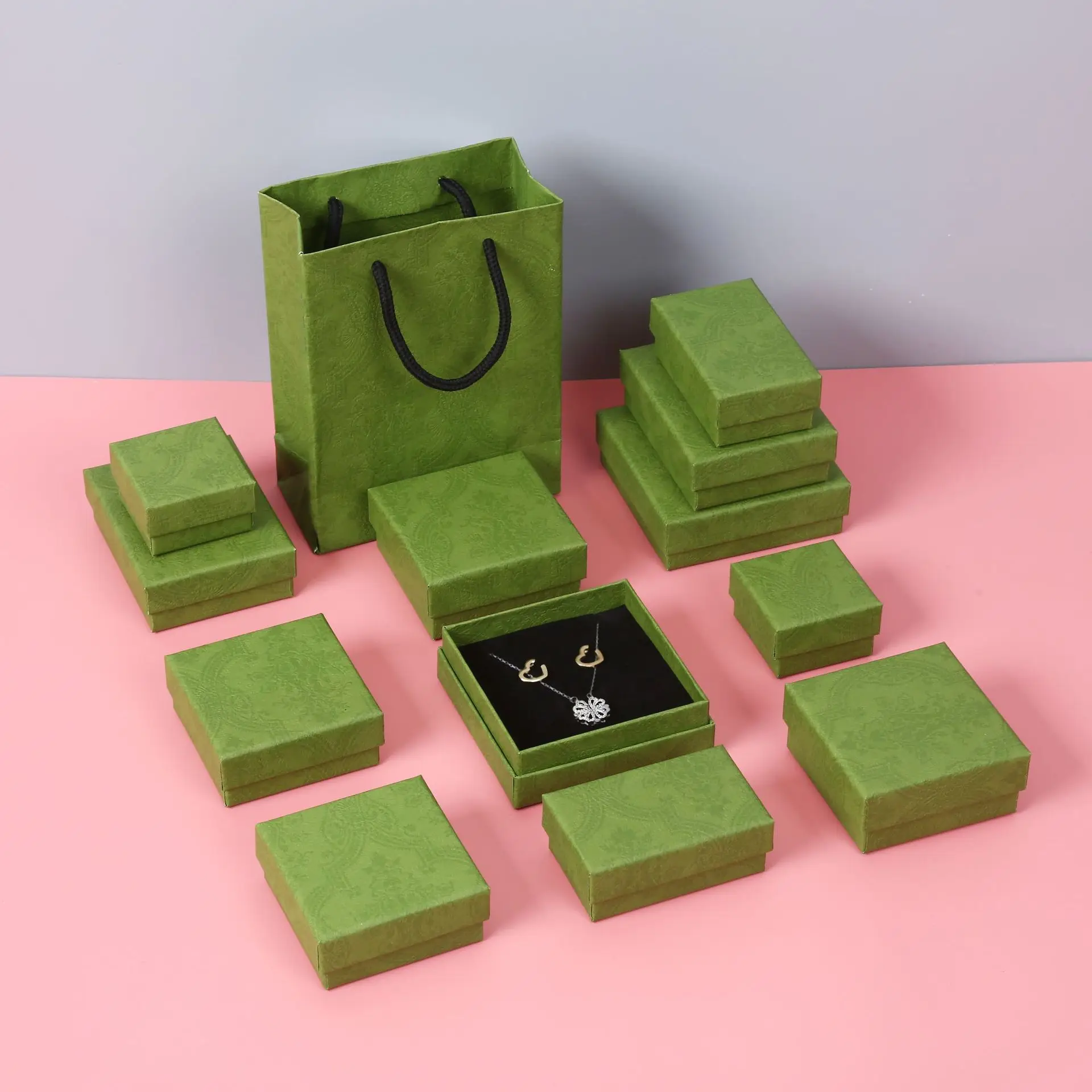 12Pcs Green Kraft Paper Jewelry Packaging Boxes For Earrings Necklace Pendant Watch Bracelet Women Gift Storage Case