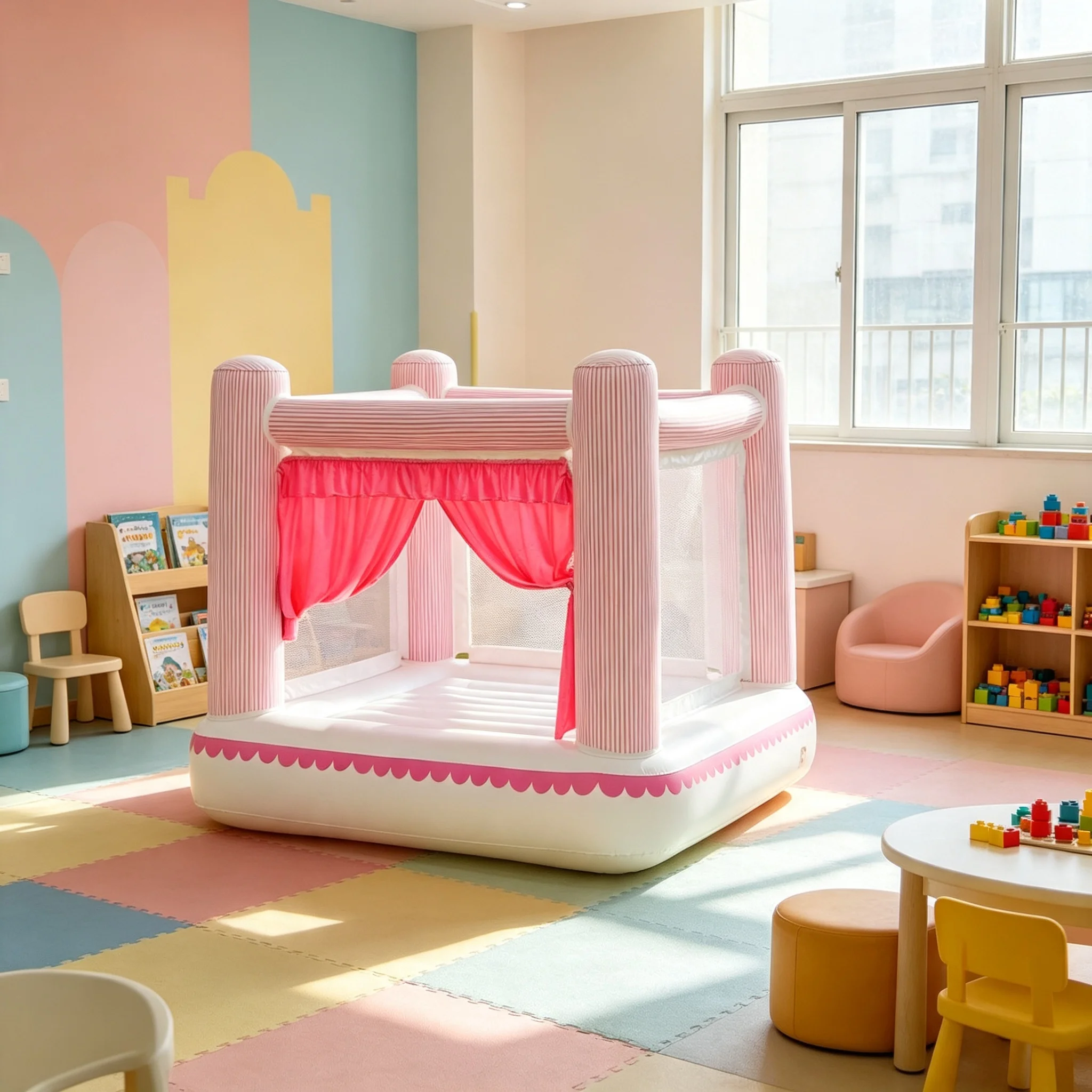 Mini Inflatable Castle for Children, Built-in Air Pump, No External Equipment Required, Portable and Movable