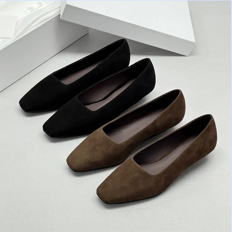 French retro women's 26 year new suede small slope heel shallow mouth small square toe single shoe