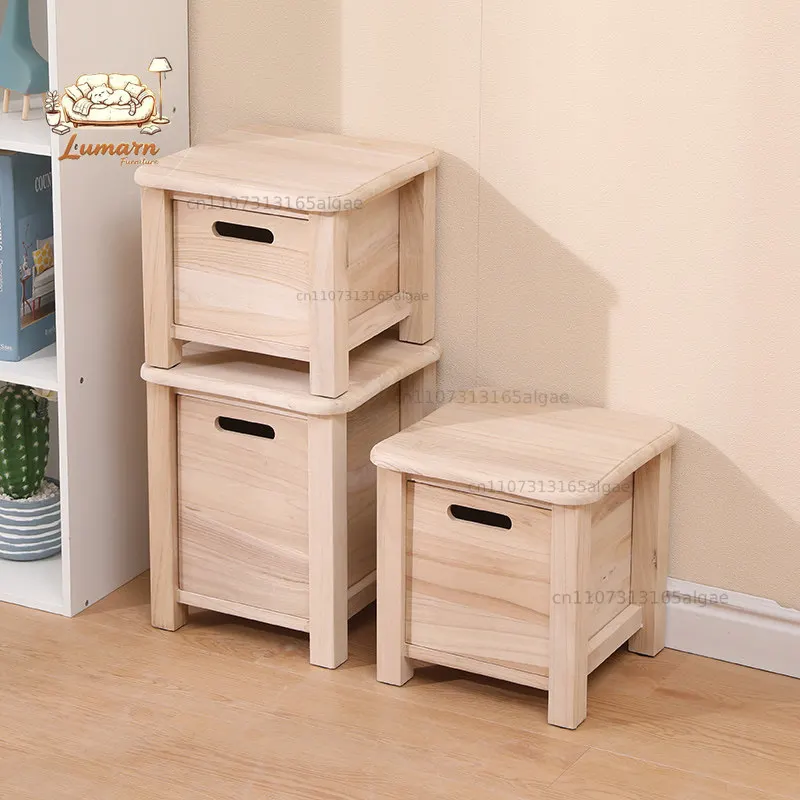 Nordic storage solid wood small stool, modern storage stool, home square shoe changing stool, fashionable and simple house