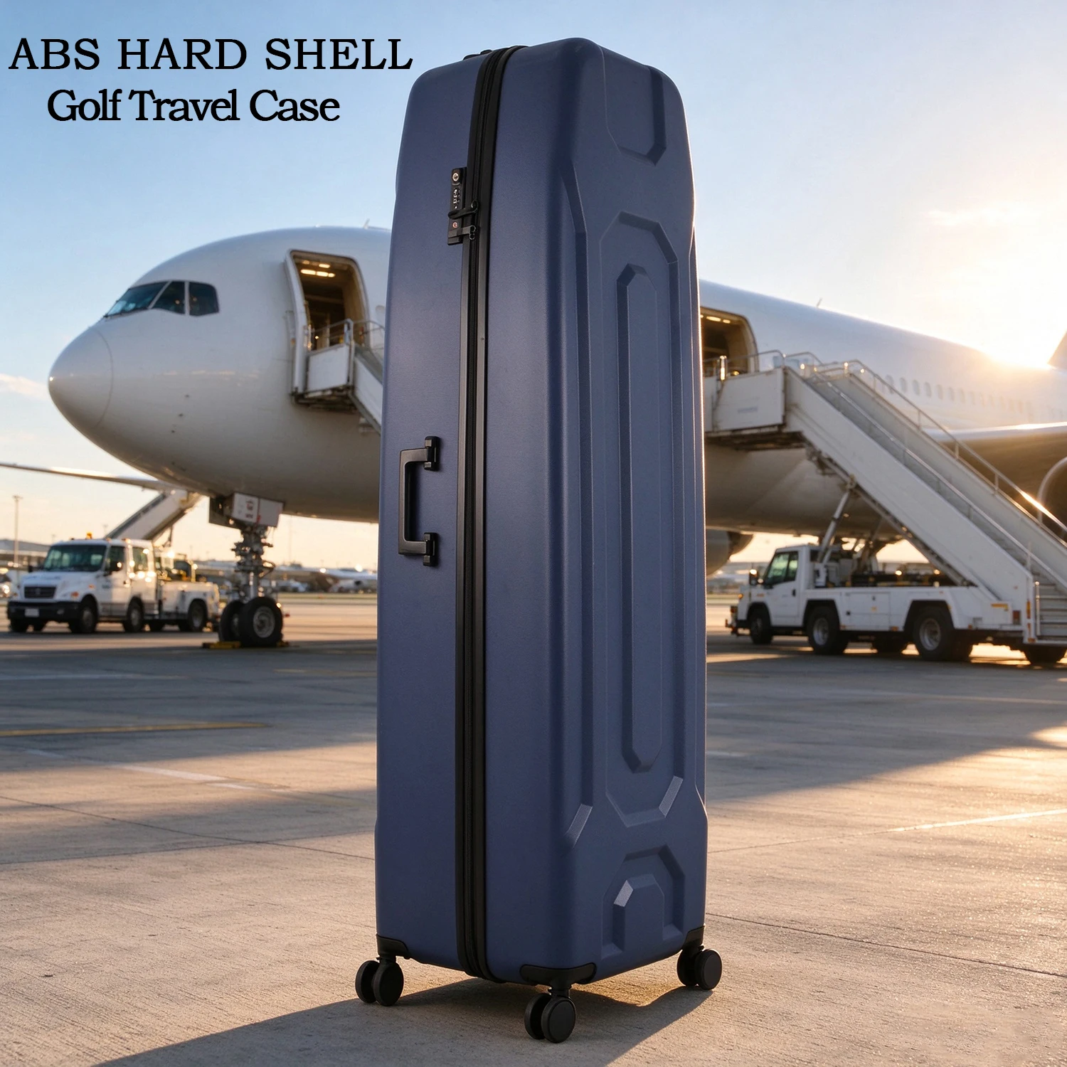 ABS Hard Shell Golf Travel Case, Thick Padded Interior, Impact & Compression Resistant, Dual Carry Handles, 360 Spinner 4 Wheel