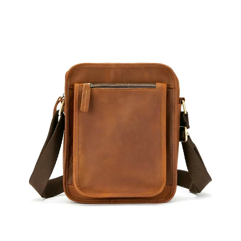 Men's vertical style crossbody bag, genuine leather casual men's bag, handcrafted wild horse leather, retro single shoulder bag