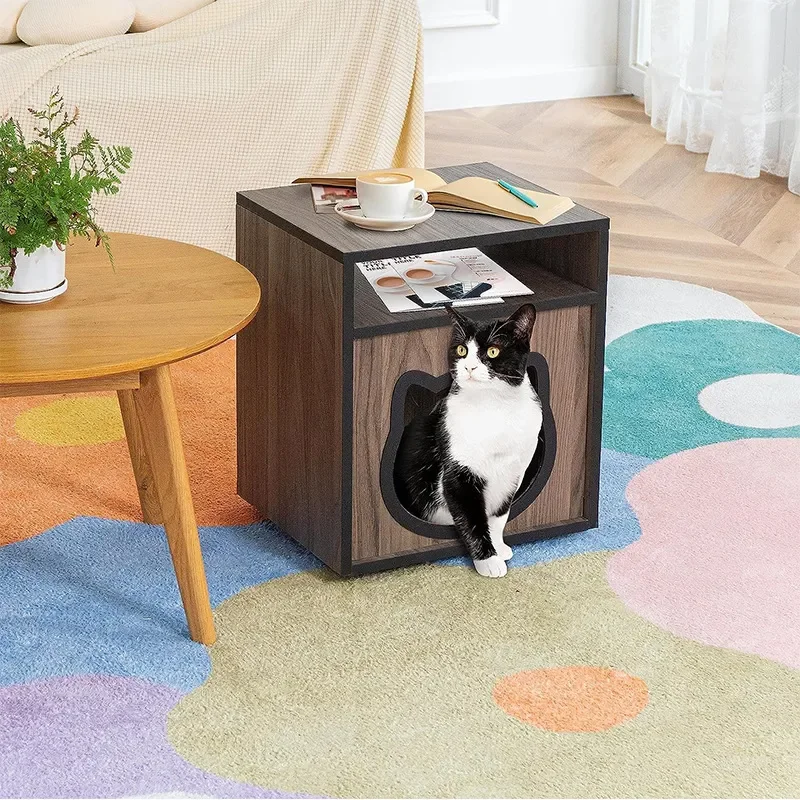 Wooden Cat Nest Bedside Table Simple Four Season Cat House Cabinet People Pet Shared Furniture