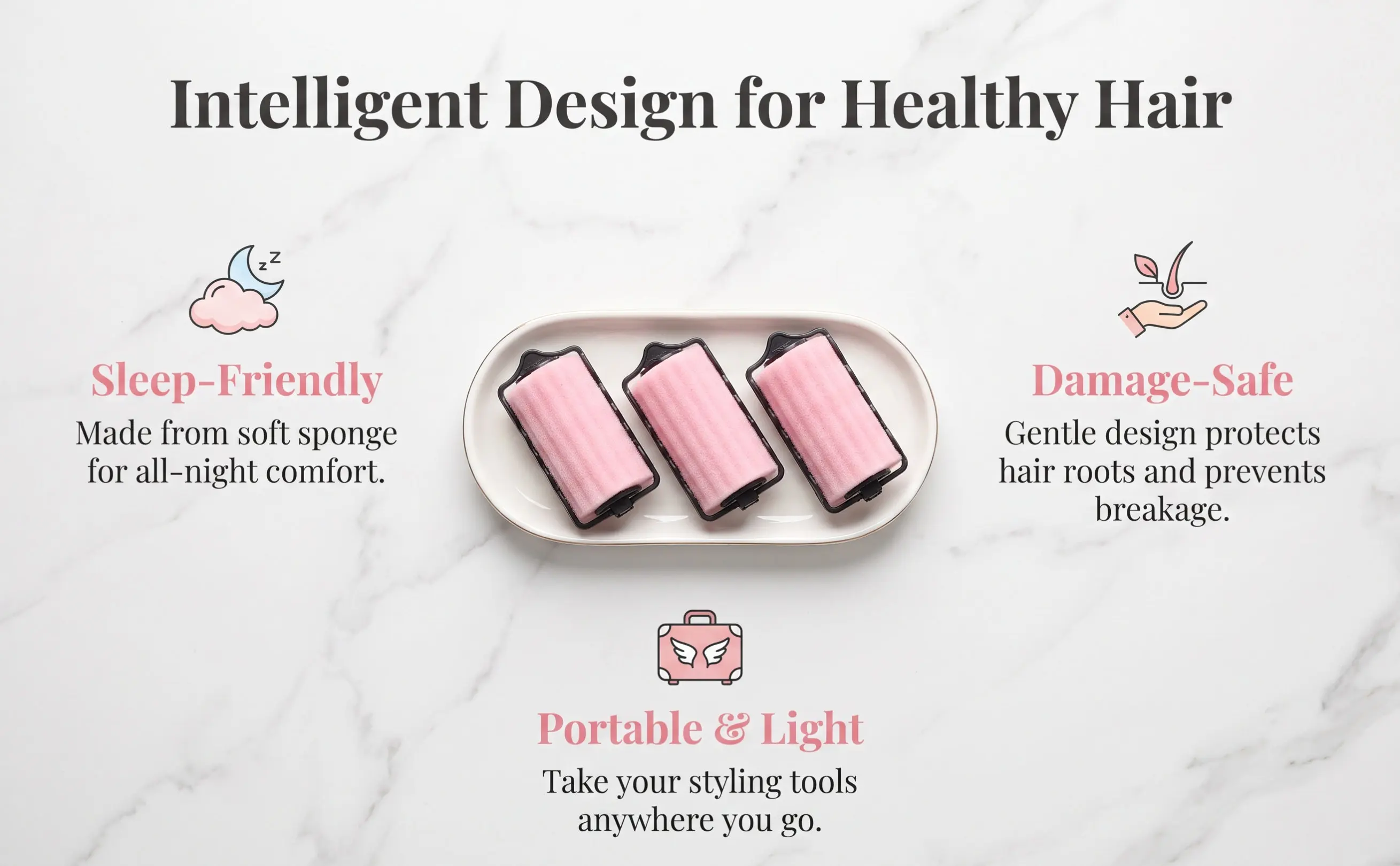 8Pcs Self-Holding Sponge Hair Rollers for Easy Damage-Free Curling, Volume & Waves at Home