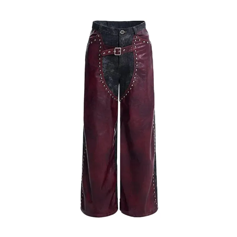 Men's Fashion Punk Style Hip Hop Pants With Rivet Faux Leather Biker Trousers Waterproof Windproof Motorcycle Rider Pants