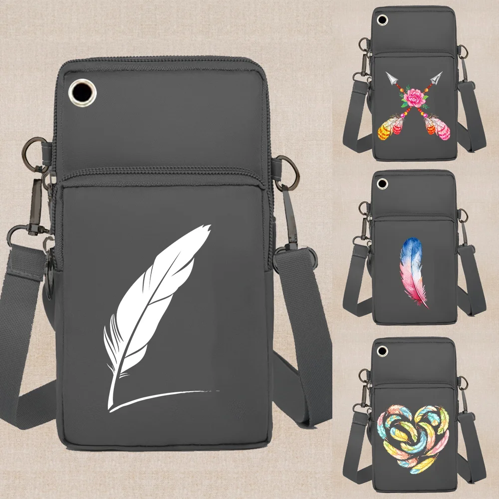 Mobile Phone Bag Arm Pack Women Wallets Shoulder Bags Apple/Huawei/Samsung Universal Cell Phone Packet Feather Series Organizer