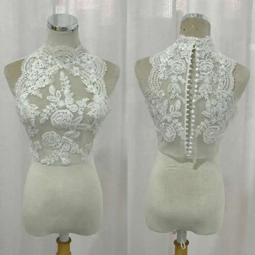 Exquisite Bridal Bolero Shawl Sleeveless High Collar Appliques Wedding Outfit Accessories Custom Made