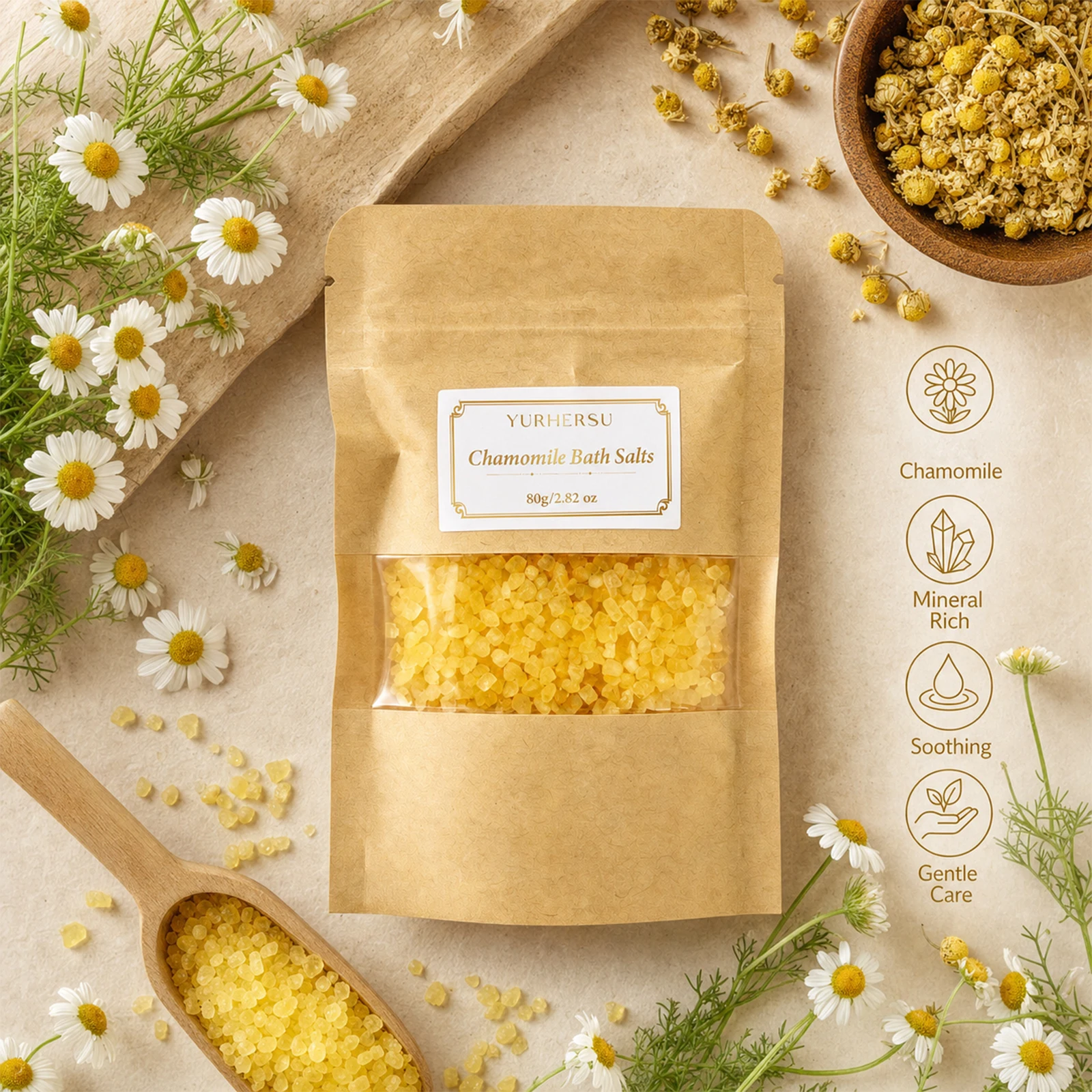 Bath salt-chamomileExfoliating bath saltHome SpaFrequent bathing and foot soakingChristmas, Halloween, birthday gifts, souve