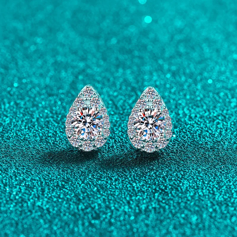 Platinum PT950 white gold earrings pear-shaped moissanite earrings drop-shaped light luxury simple fashion daily versatile