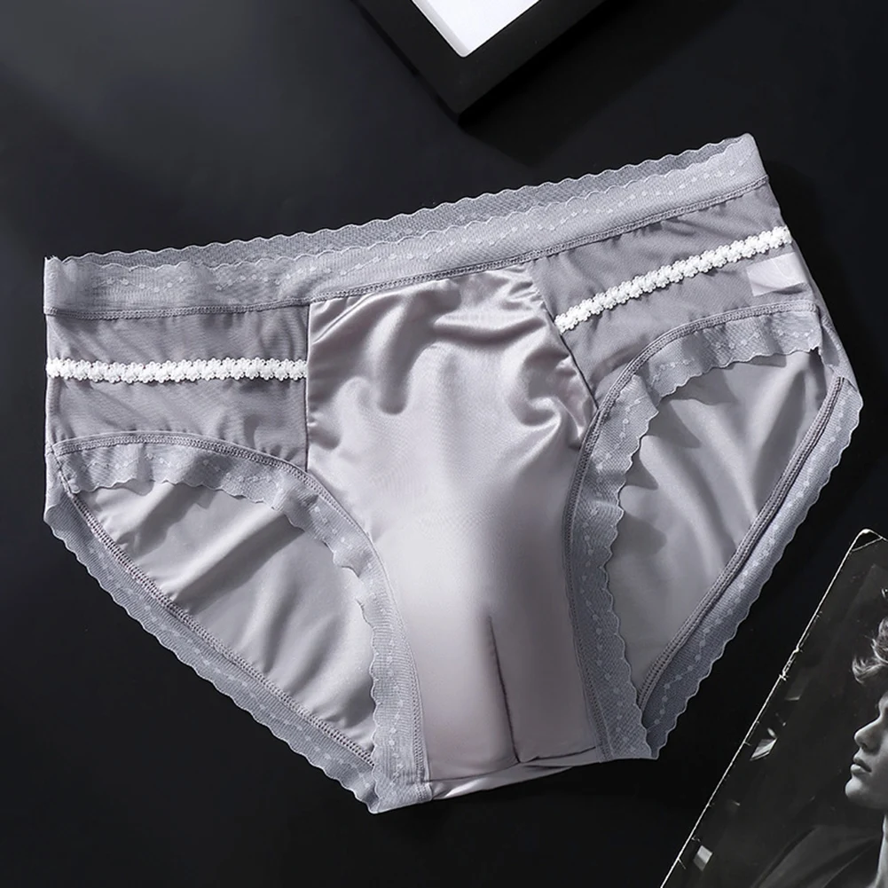 Men's Panties Sexy Briefs Elastic Ice Silk Sissy Pouch Lingerie Ultra-Thin Underwear Man Low Waist Underpants Seamless Knickers