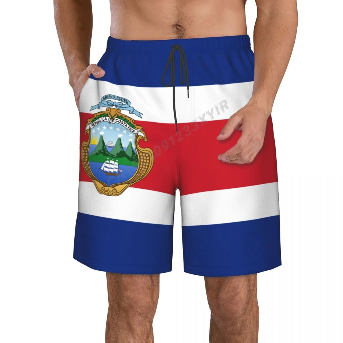 Summer Men's Costa Rica Emblem Beach Pants Shorts Surfing M-2XL Polyester Swimwear Running