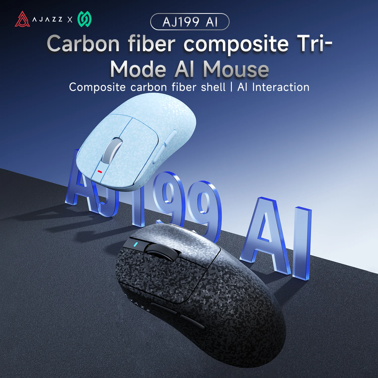 Ajazz AJ199 AI Intelligent Wireless Gaming Mouse Carbon Fiber AI Voice Interaction DPI24000 Tri Mode Intelligent Office Mouse