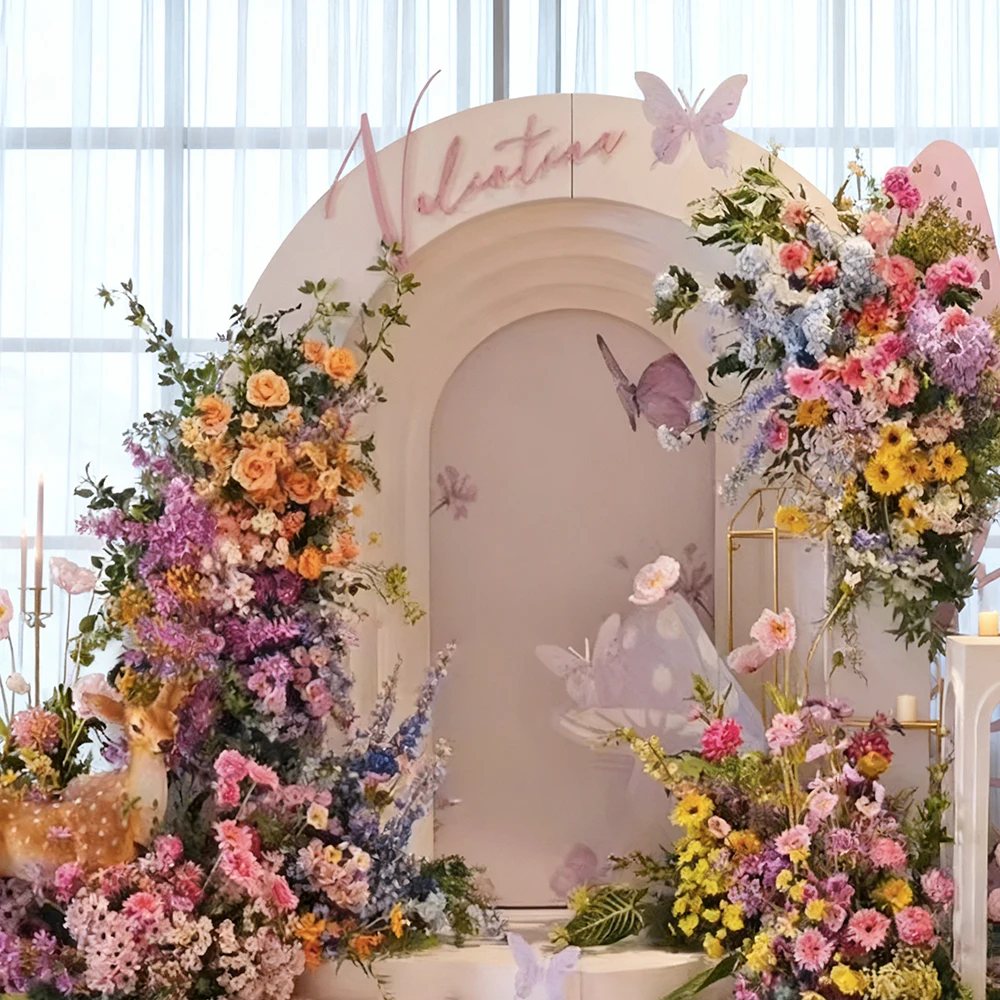 GNW 3D 5D Garden Style Artificial Flower Arch Set Backdrops Silk Arch Flower for Wedding Decor