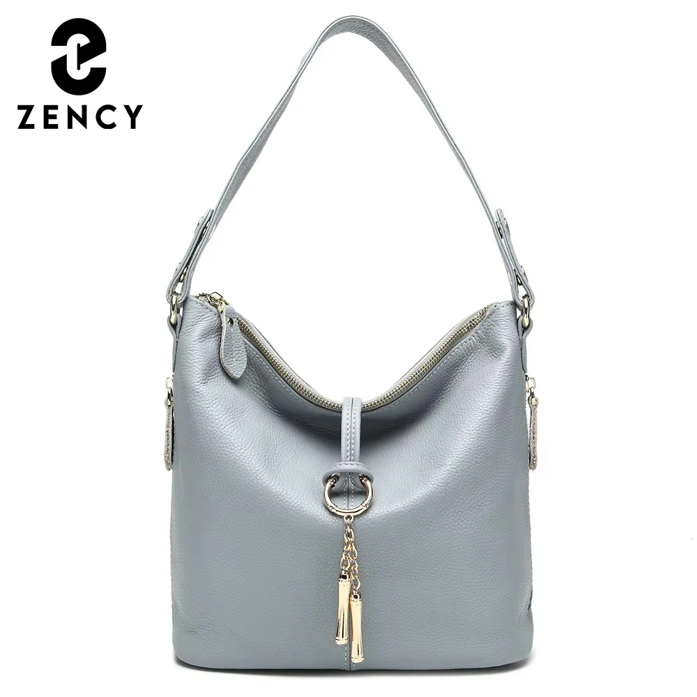 Zency Elegant Blue Women Shoulder Bag 100% Genuine Leather White Hobos Handbag Lady Messenger Purse Charm Lock Decoration Red