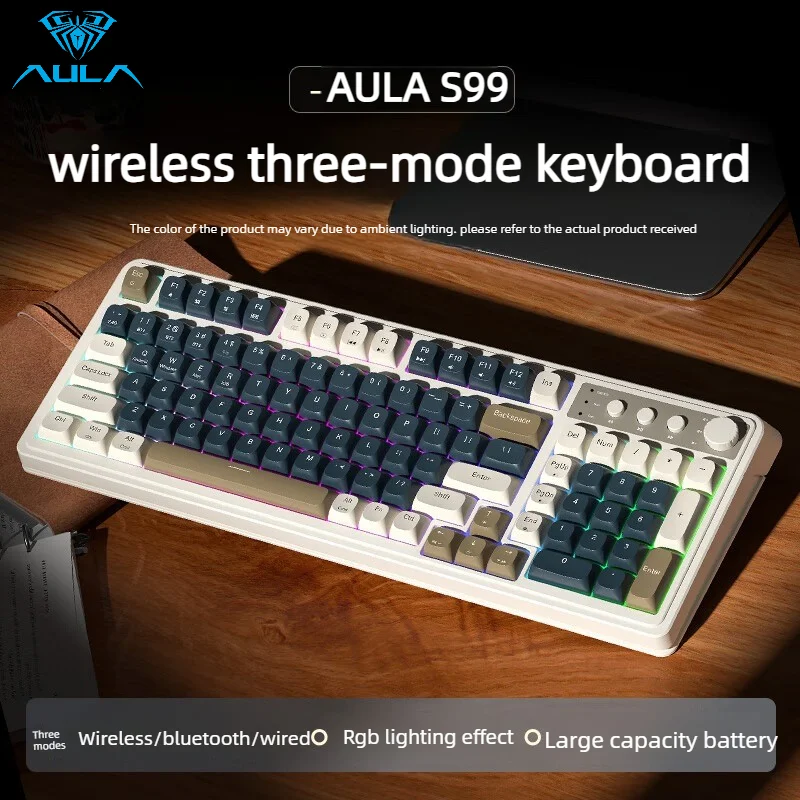 AULA S99 Gaming Keyboard RGB Mute 99 Keys Ergonomic Customized 2.4G Wireless Bluetooth Wired Tri Mode Keyboard for PC And Office