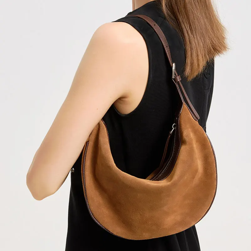 2026 New Women's Bag Luxury Designer Suede Leather Women Shoulder Bags Fashionable Frosted Cowhide Female Hobos Handbags
