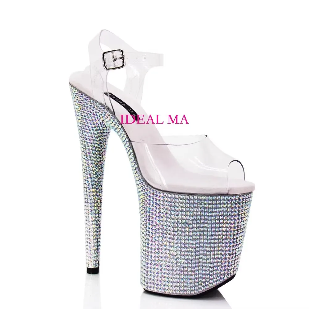 Fashion new transparent rhinestone pole dance high-heeled sandals 20CM rhinestone super flash ball sandals