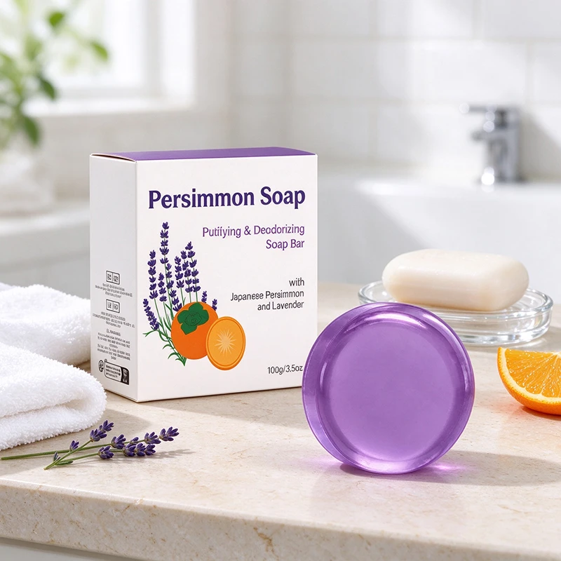 Persimmon Soap Bar 100g Lavender Extract Purifying Deodorizing Bath Soap Deep Clean Body Odor Removal Face Body Cleansing Bar