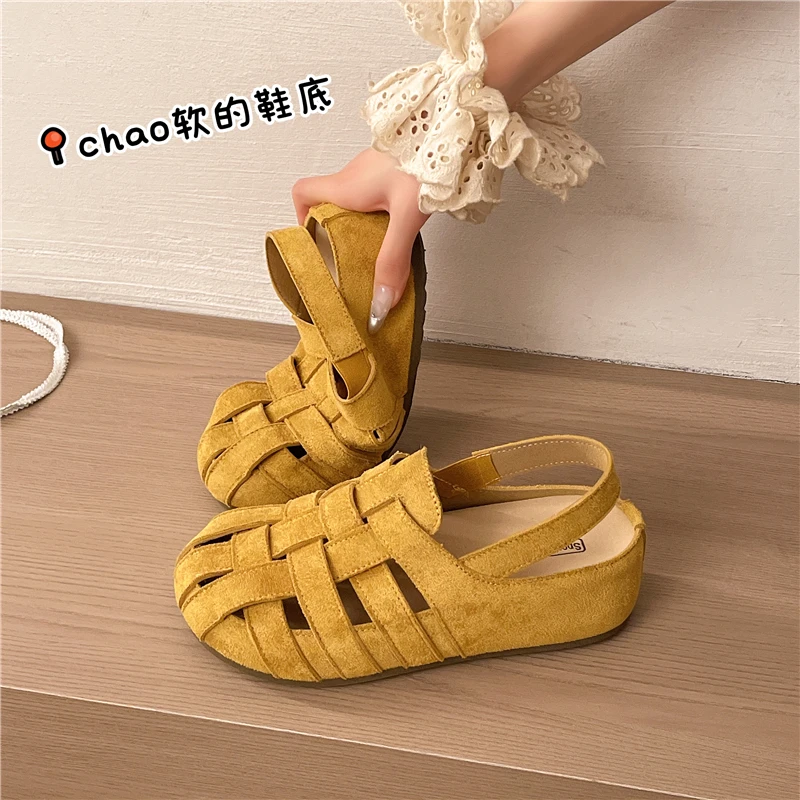 2026 Sandals Women Roman Hollow Breathable Comfort Closed-Toe Fairy Style Retro Versatile Thick Soled Slippers Summer Shoes