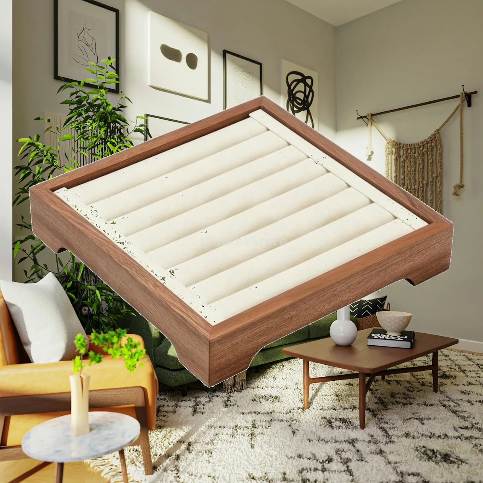 Wood-Framed Jewelry Tray with Padded Channels Sturdy Microfiber-Lined Jewelry Organizer Tray Rectangular Stable