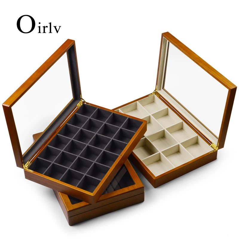 Oirlv Solid Wooden Jewelry Box Ring Necklace Bracelet Display Case Jewelry Case Transparent Jewelry Organizer Case Jewelry Box
