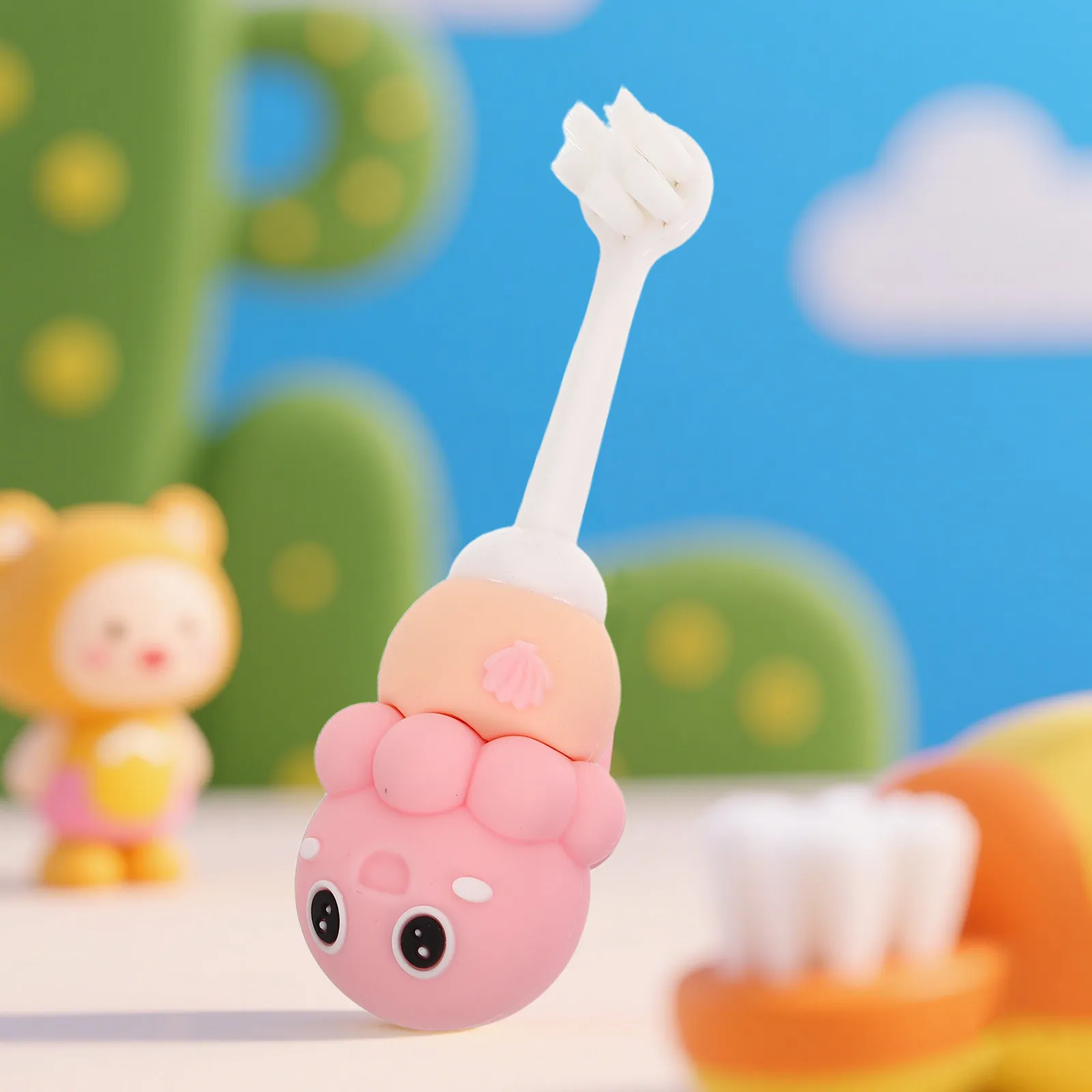 2pcs Kids Toothbrush Baby Cartoon Octopus Design Super Soft Silica Gel Manual Childrens Oral Care Toothbrush Set