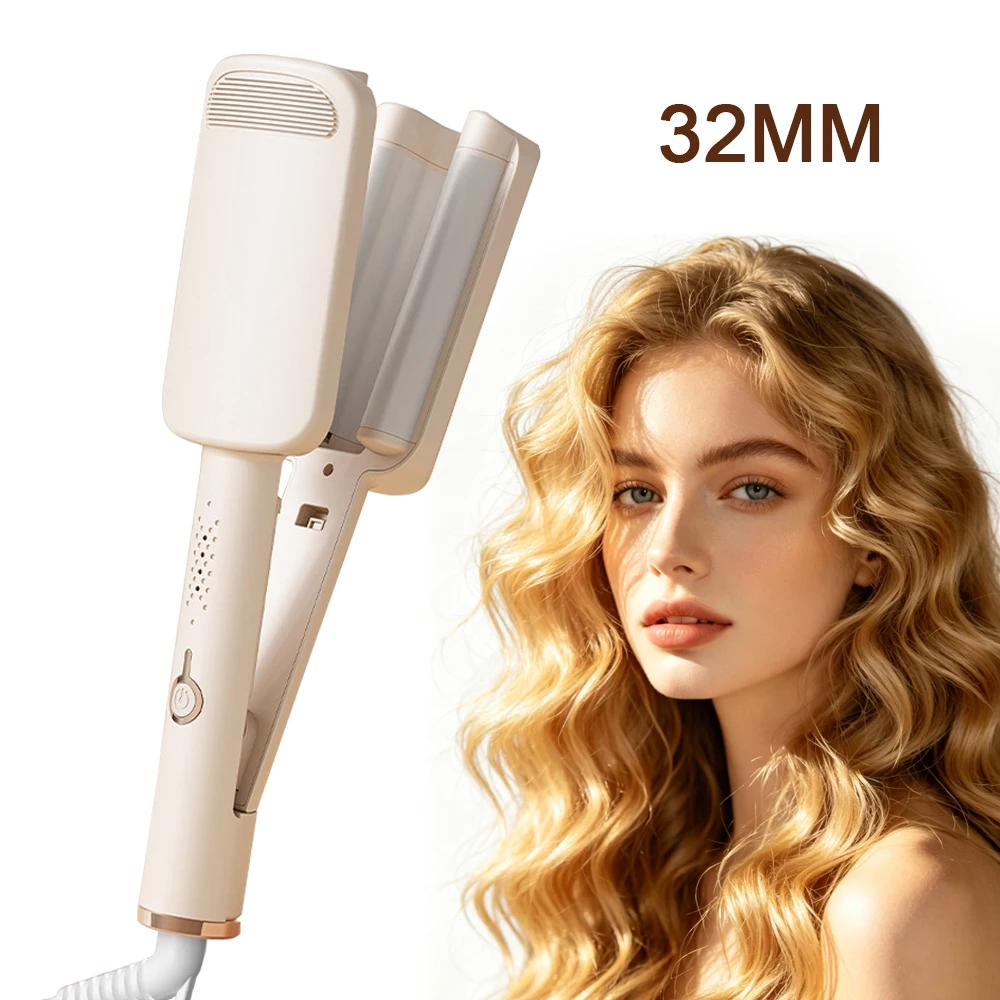32MM Wave Hair Crimper Ceramic Coating Curling Iron Wand Anti-Scald Design
