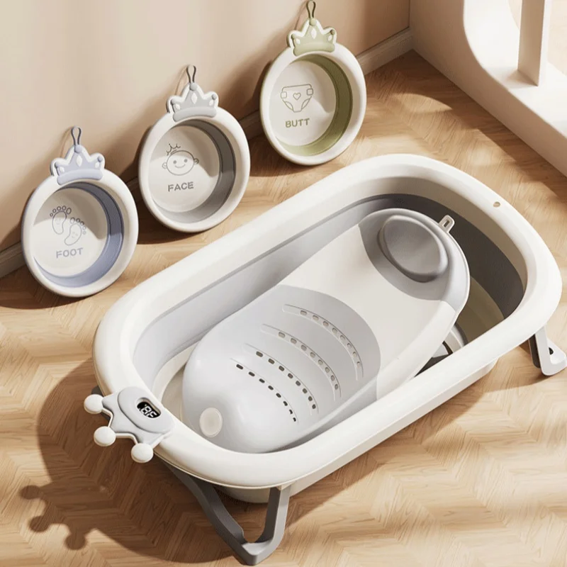 Baby intelligent temperature-sensing bathtub - baby bath tub, infant sitting and lying bathtub, newborn household foldable bath