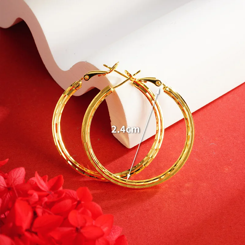 Luxury 24K 9999 Pure Gold real gold Women's Earrings Earrings Fashion Simple All-match Earrings