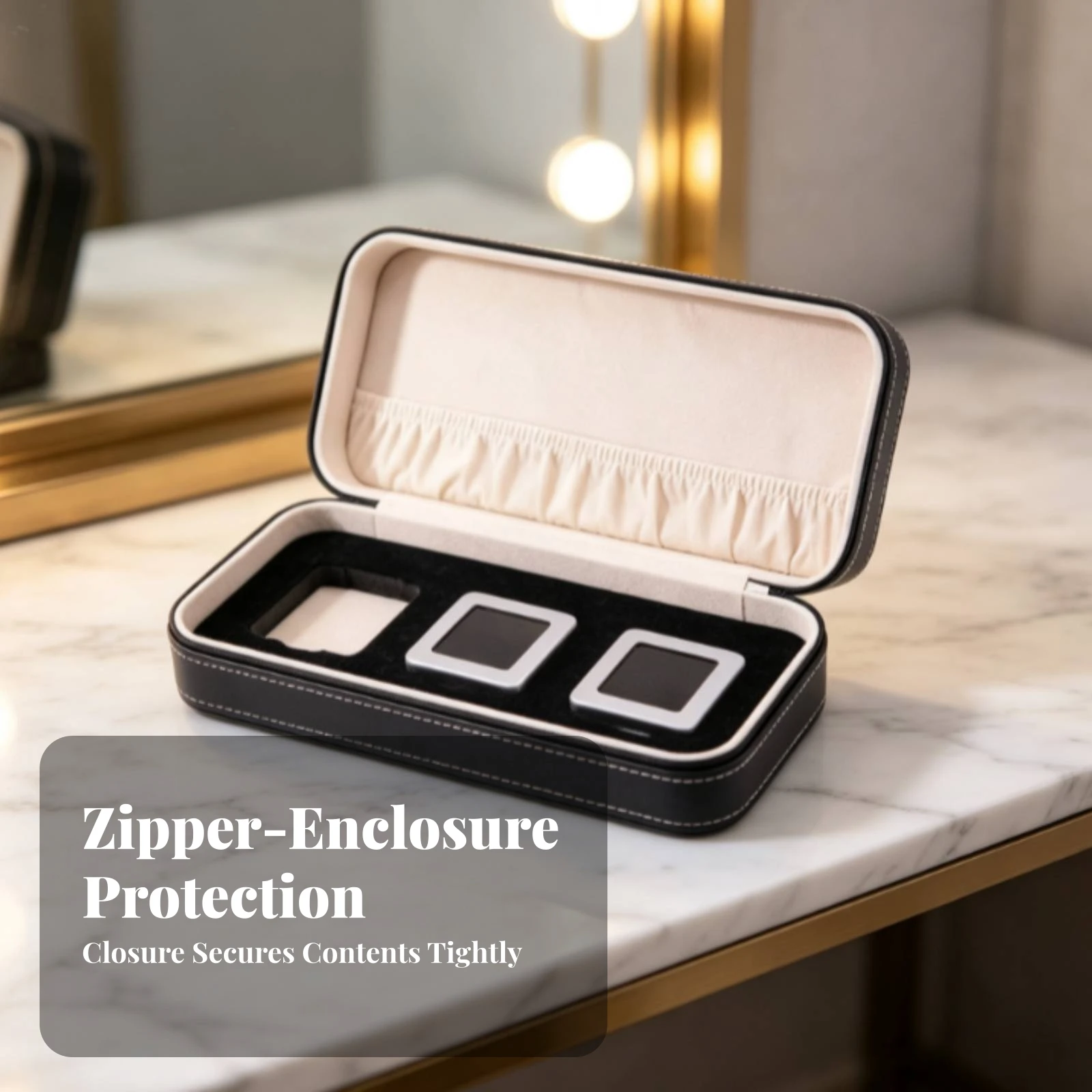 Zippered Jewelry Case Secure Jewelry Case with Pocket Gemstone Display Box Padded for Jewelers, Travel