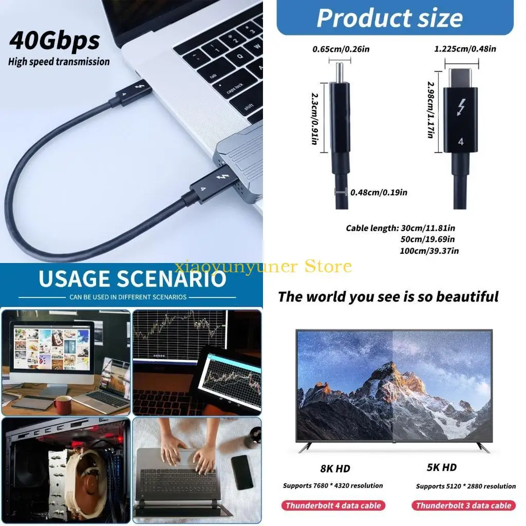 P9JB Fast USB C Cable Certified 40Gbps Data Transfer 8K60hz Display PD100W Charging Cord for Laptops Monitors