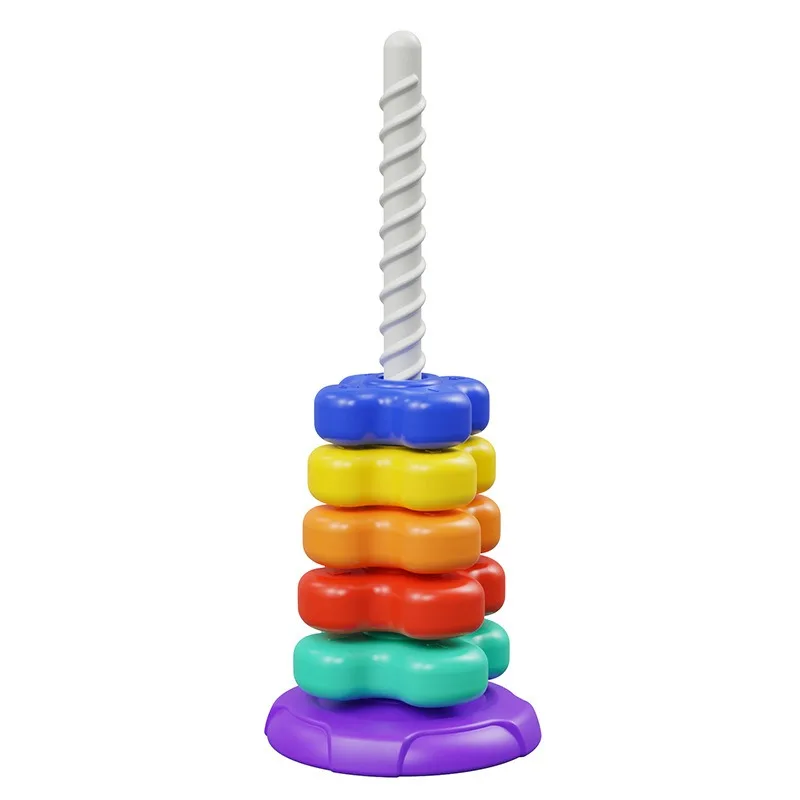 E2 Rainbow Revolving Tower Stacking Music Early Education Enlightenment Toys Revolving Music Toys Puzzle