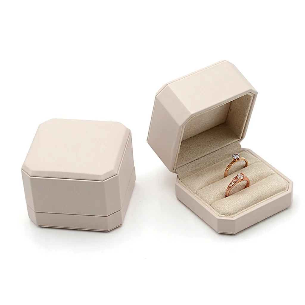 Octagonal Ivory PU Leather Ring Box Luxury Jewelry Gift Box for Single Double Rings, Earrings, Pendants, Bracelets and Necklaces
