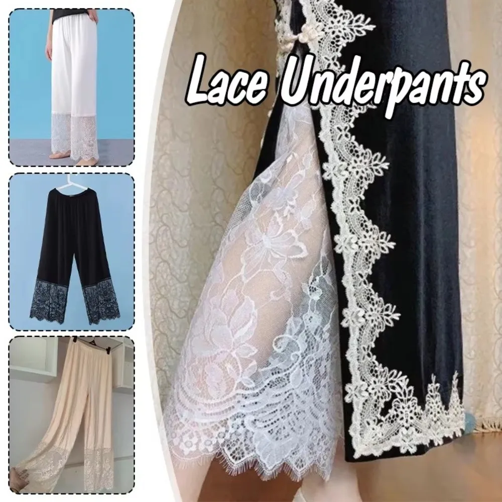 Elastic Waistband Lace Underwear Cropped Pants Breathable Anti Expose Legging Pant Single Thin Layer Skin-Friendly Inner Liner