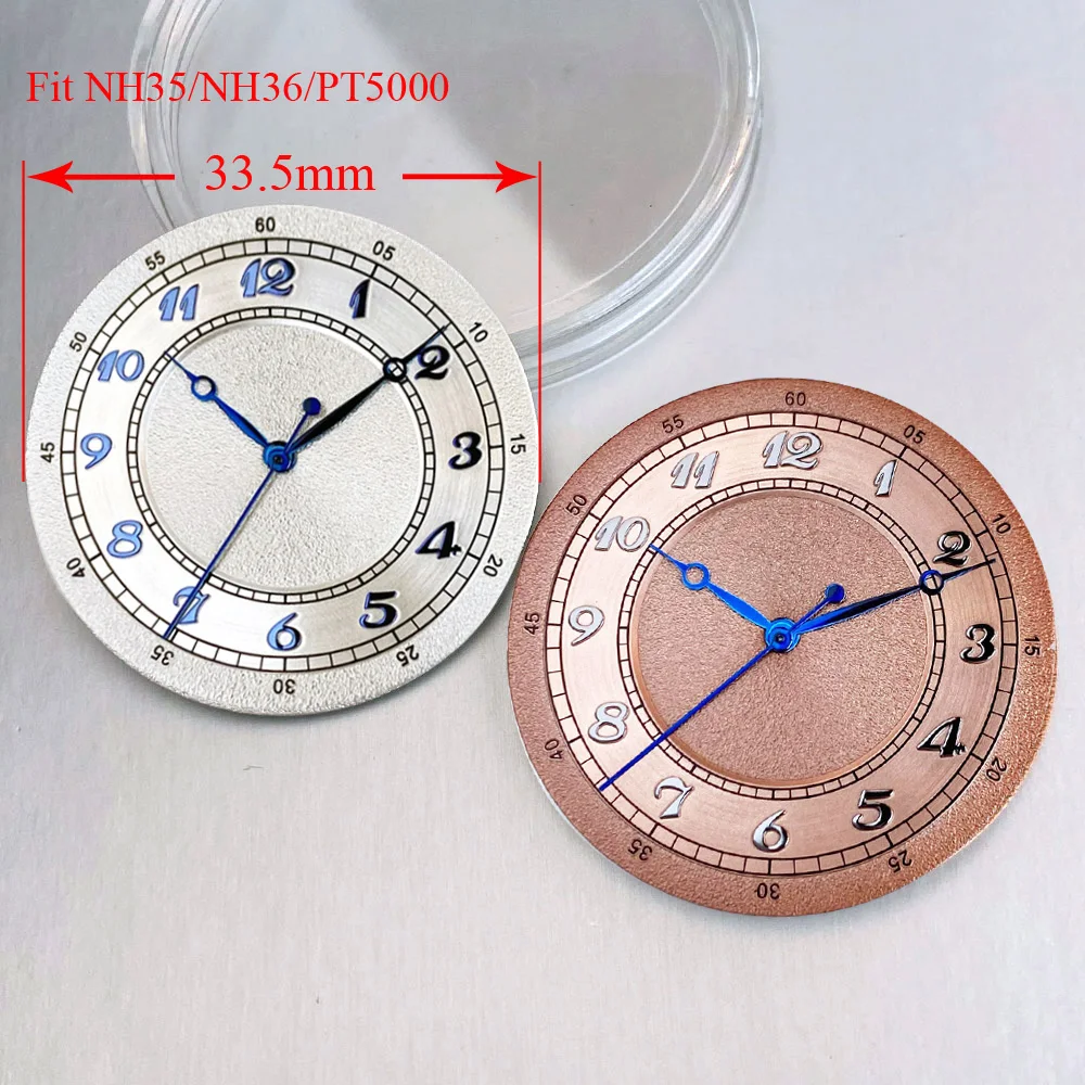 Brown White Watch Dial 33.5mm Blue Arabic Numerals Hand Set Fit NH35 NH36 NH38 PT5000 Diving Men Watch Parts Accessories